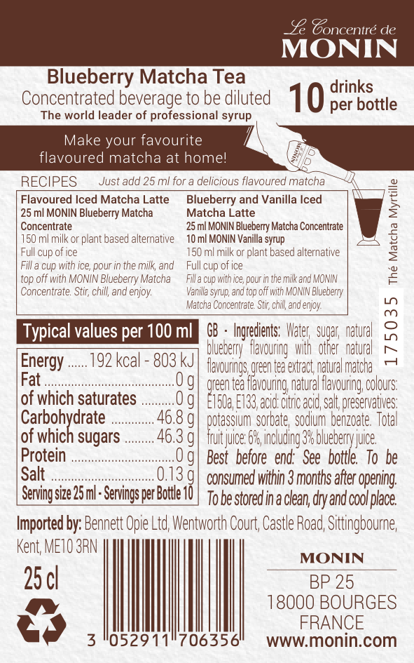 Monin Blueberry Matcha Concentrate 25cl