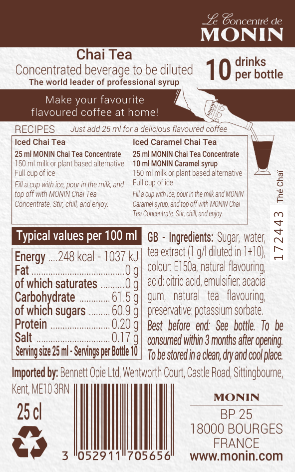 Monin Chai Tea Concentrate 25cl