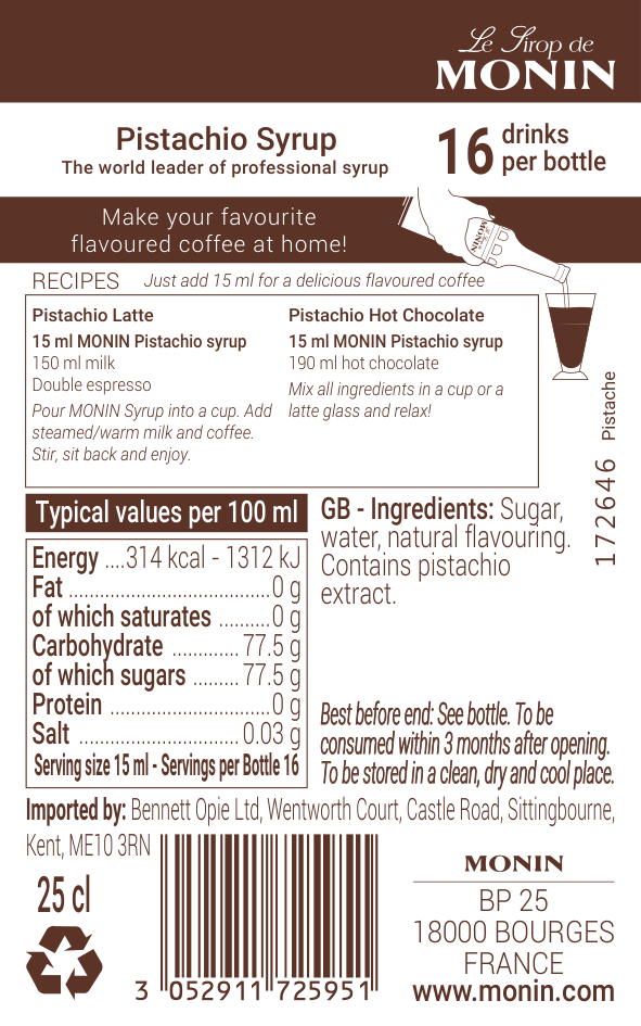 Monin Pistachio Syrup 25cl